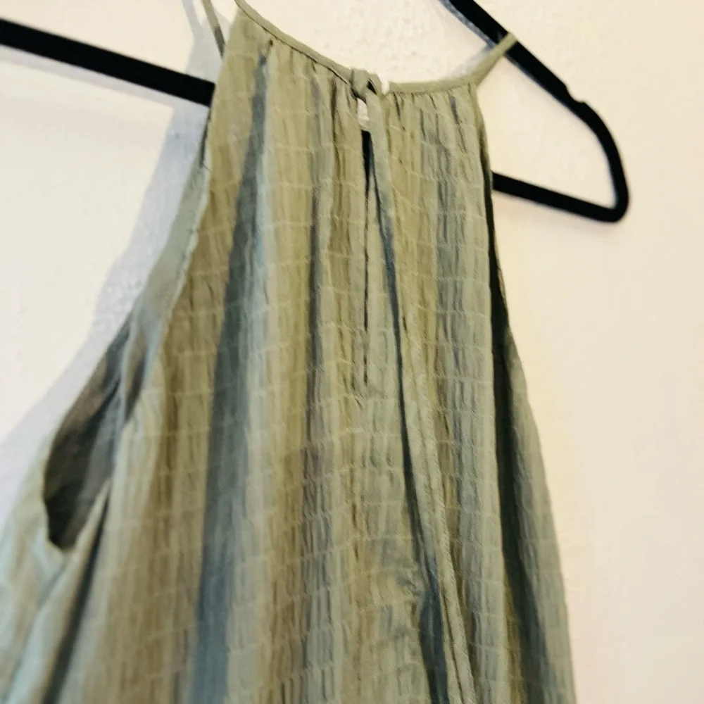 Miou Muse Halter Dress Olive Green Boho Ruffle Short Sleeveless Size L